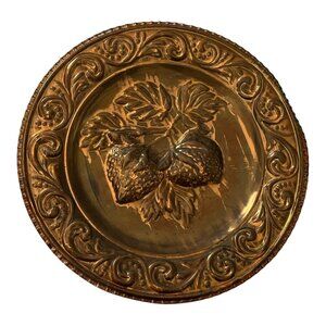 Vintage Italian Copper Strawberry Wall Plate 11 Inch Embossed Fruit Decor Made i
